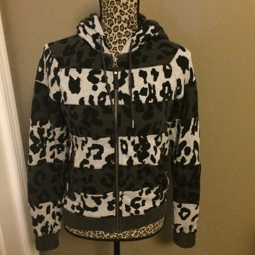 L.A.M.B. Striped Wild Leopard Hoodie Medium